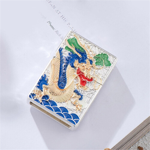 Kerosene Lighter Dragon Engraved Double Sided Alloy Armor Silver Windproof Gift Collection 1