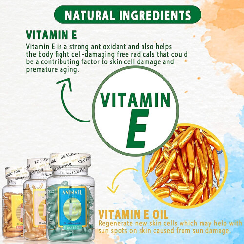 Vitamin E Capsules for Face and Glowing Skin, SingleDose Topical Use, 60 Count Pack 1