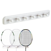 Wall Mounted Coat Rack with PeelandStick Tennis Racket Organizer and Adjustable Sliding Hooks