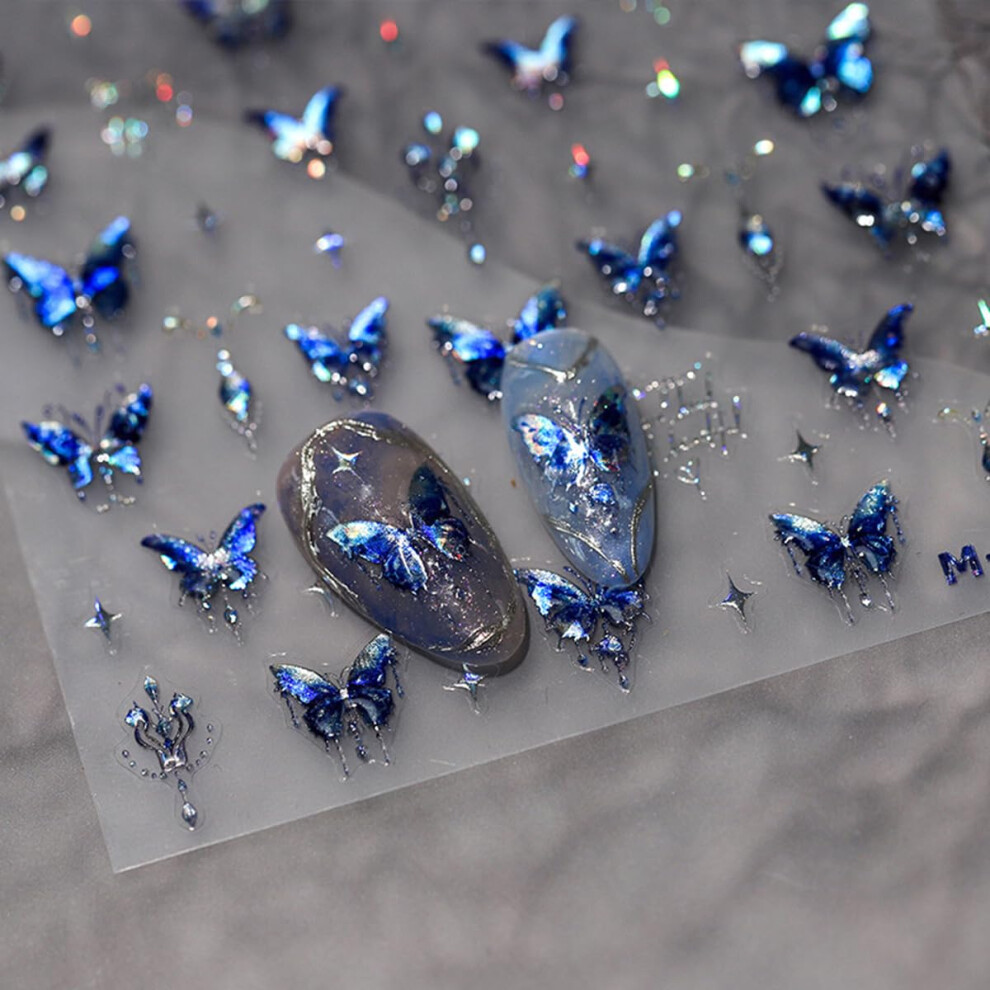5D Butterfly Nail Art Stickers Self Adhesive Blue Decals for Spring Manicure Long Lasting 1 Sheet