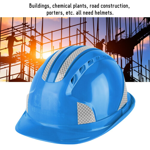 Ventilated Construction Helmet with Reflective Stripe Blue ABS Hard Hat 2