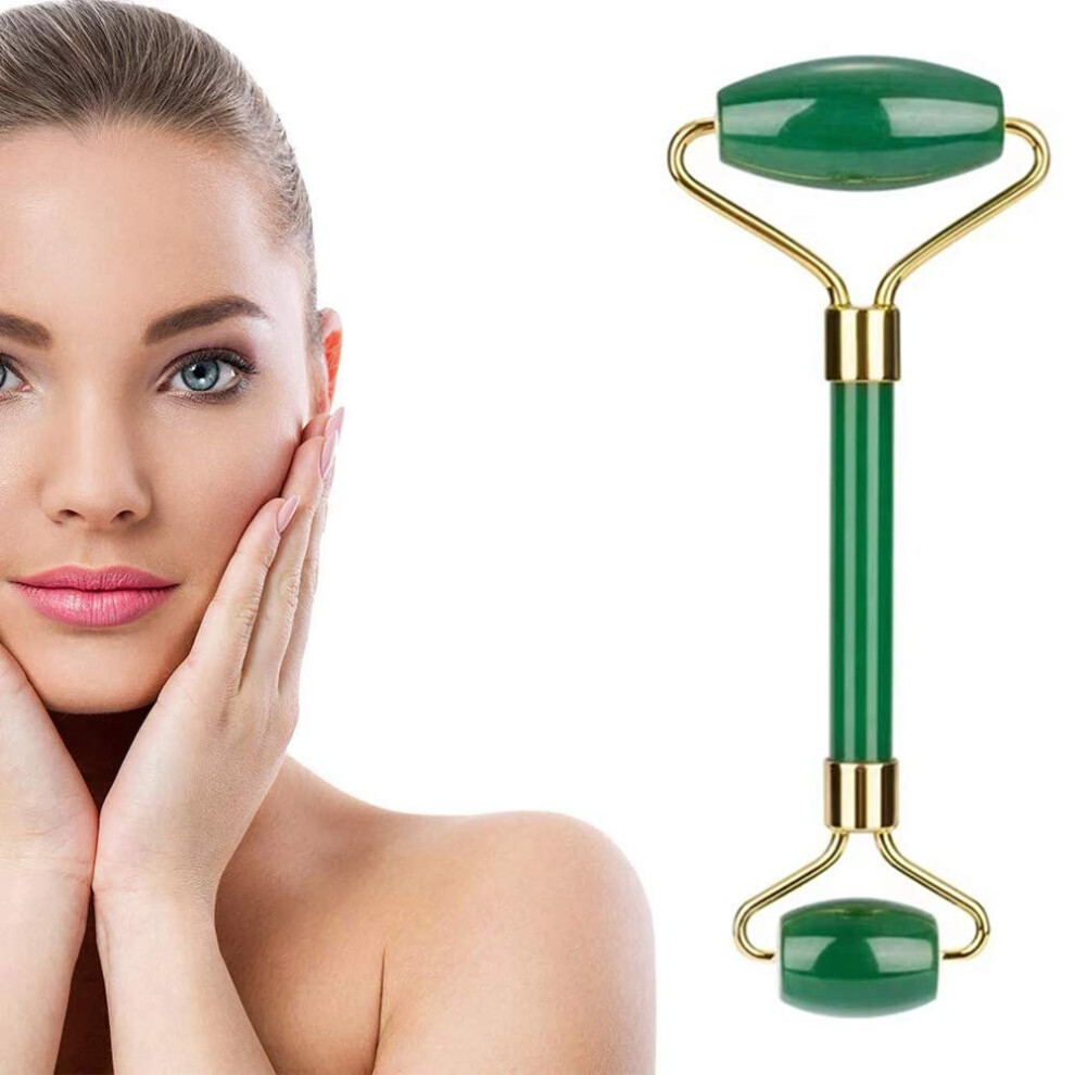 Green Jade Face Roller With Dual Heads For Cooling Facial Massage And Skincare, Natural Stone