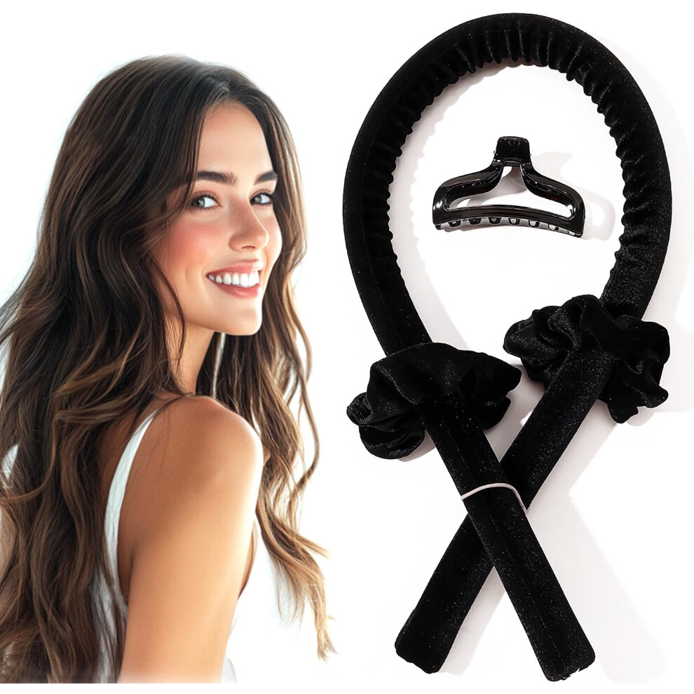 Black Heatless Hair Curler For Overnight Curls, Velvet Curling Rod Headband With Soft Rubber Core,