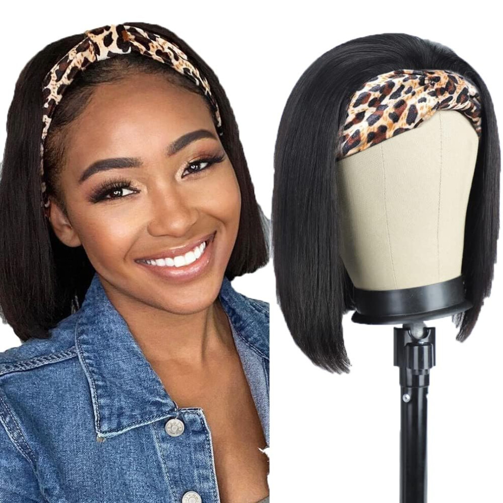 Headband Wig Human Hair Bob for Black Women Glueless Short Straight Brazilian Hair 14in