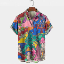 (S,C)Mens Button Down Shirts Funny Printed Hawaiian Beach Tops Novelty Ugly Gag Gift