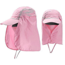 (Pink)Summer Hiking Caps With Neck Face Cover Flap Wide Brim Hat For Uv Sun Protection