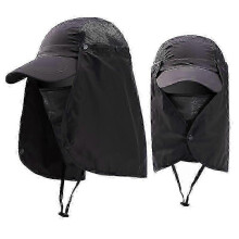 (Dark Grey)Summer Hiking Caps With Neck Face Cover Flap Wide Brim Hat For Uv Sun Protection