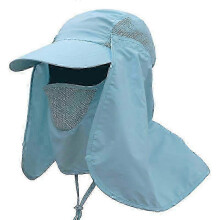 (Blue)Summer Hiking Caps With Neck Face Cover Flap Wide Brim Hat For Uv Sun Protection
