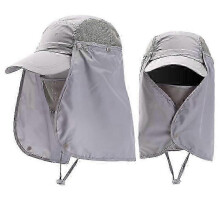 (Light Grey)Summer Hiking Caps With Neck Face Cover Flap Wide Brim Hat For Uv Sun Protection
