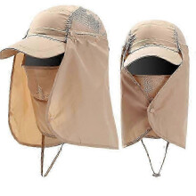 (Khaki)Summer Hiking Caps With Neck Face Cover Flap Wide Brim Hat For Uv Sun Protection