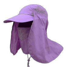 (Purple)Summer Hiking Caps With Neck Face Cover Flap Wide Brim Hat For Uv Sun Protection