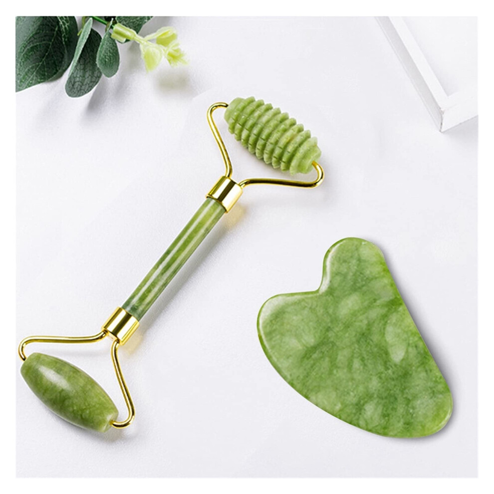 Gua Sha Jade Face Massager with Roller, Natural ContourFitting Tool for Face and Body