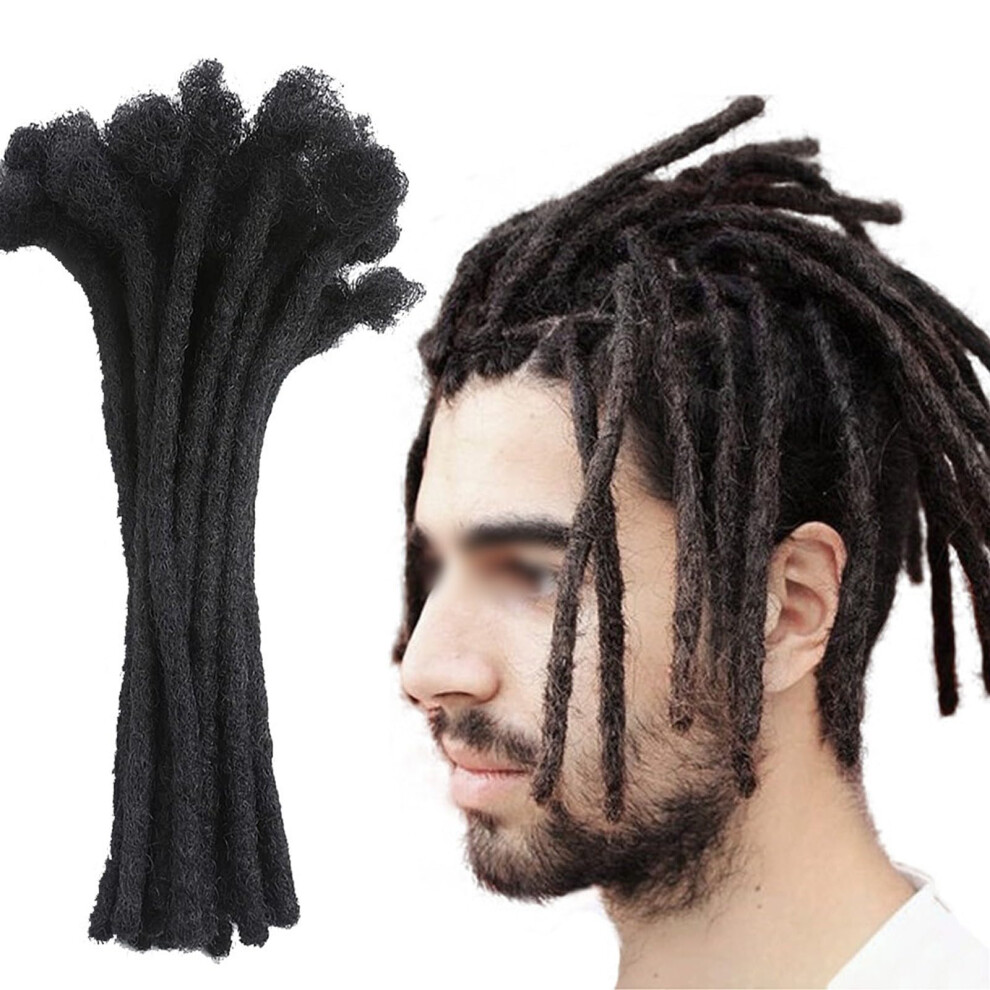 Unisex Black 30 Strands 20 Inch Human Hair Loc Extensions, 0.6Cm Handmade Dreadlock Extensions For Men And Women