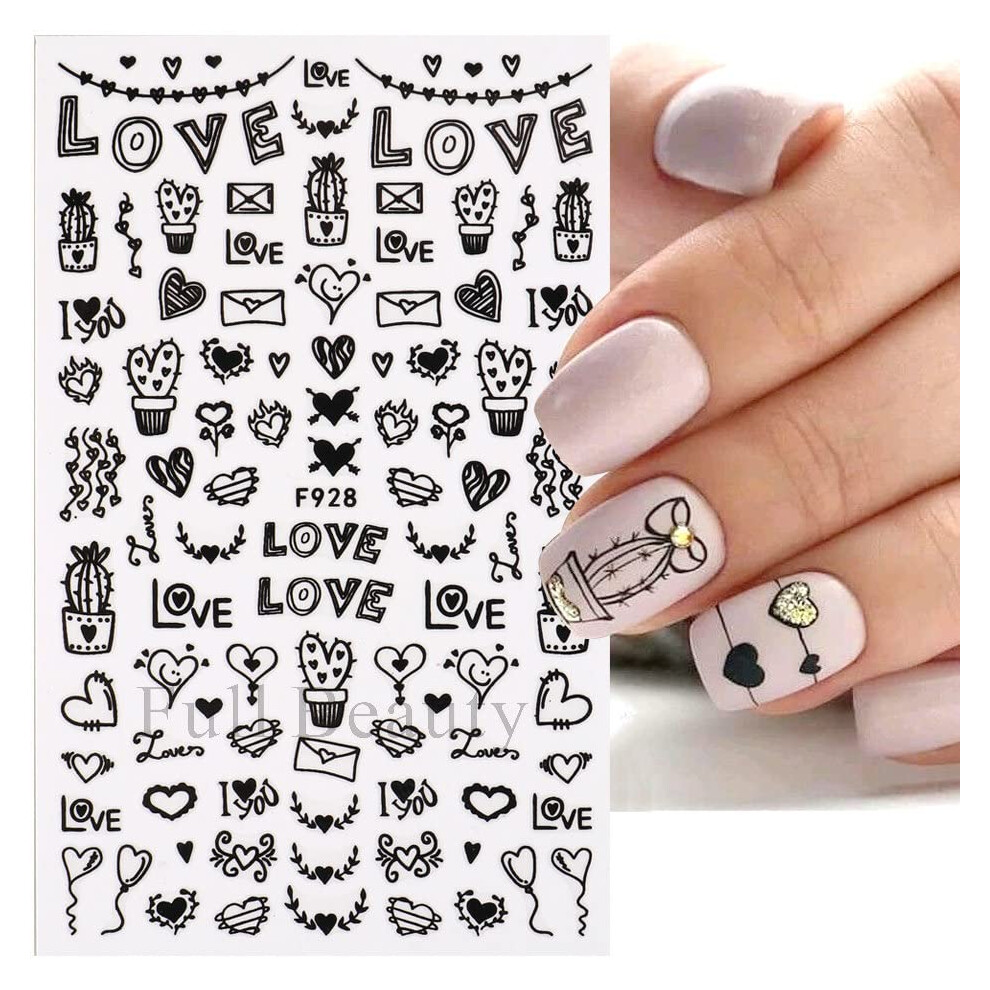 Valentine's Day Nail Stickers 3D Heart and Flower Nail Decals for Acrylic Nails, 3 Sheets