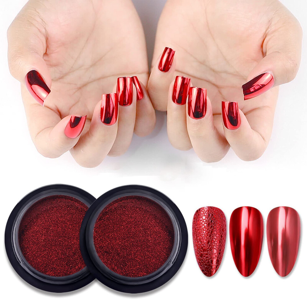 Red Chrome Nail Powder Set Mirror Effect Pigment for UV LED Gel Nails Aurora Metallic Finish