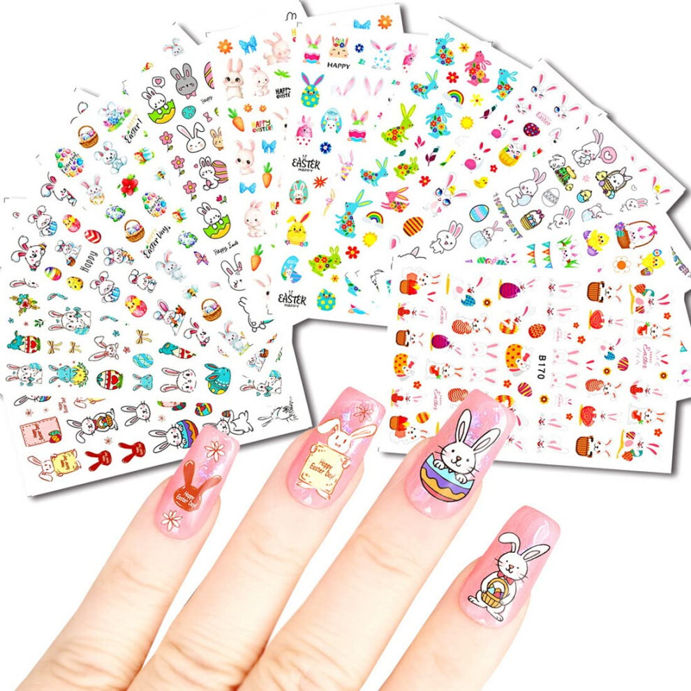 12 Sheets 3D SelfAdhesive Nail Art Stickers Easter Bunny and Flower Decals for Acrylic Nails