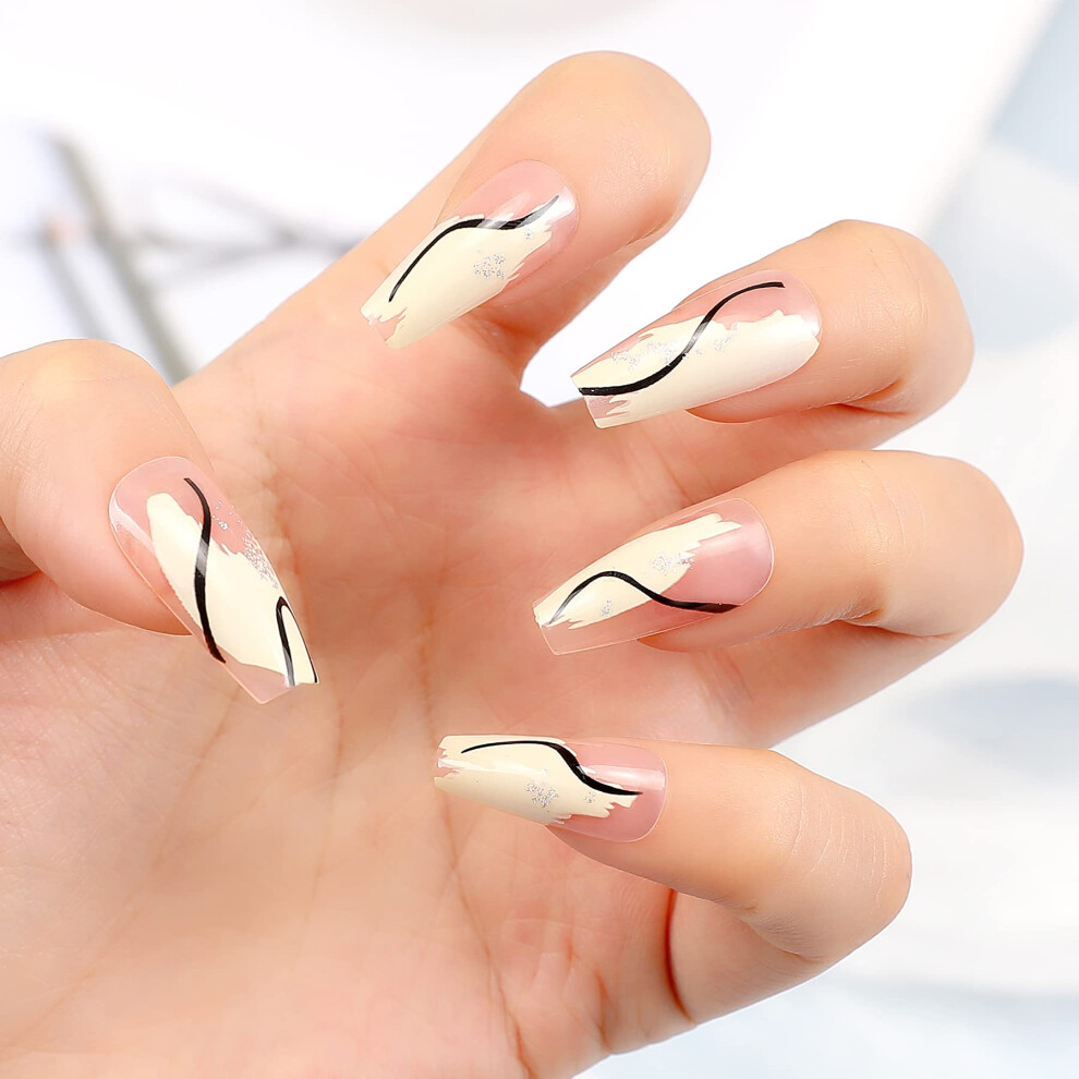 Short French Press On Nails Acrylic Square Tips Reusable Fake Nails with Adhesive Strips