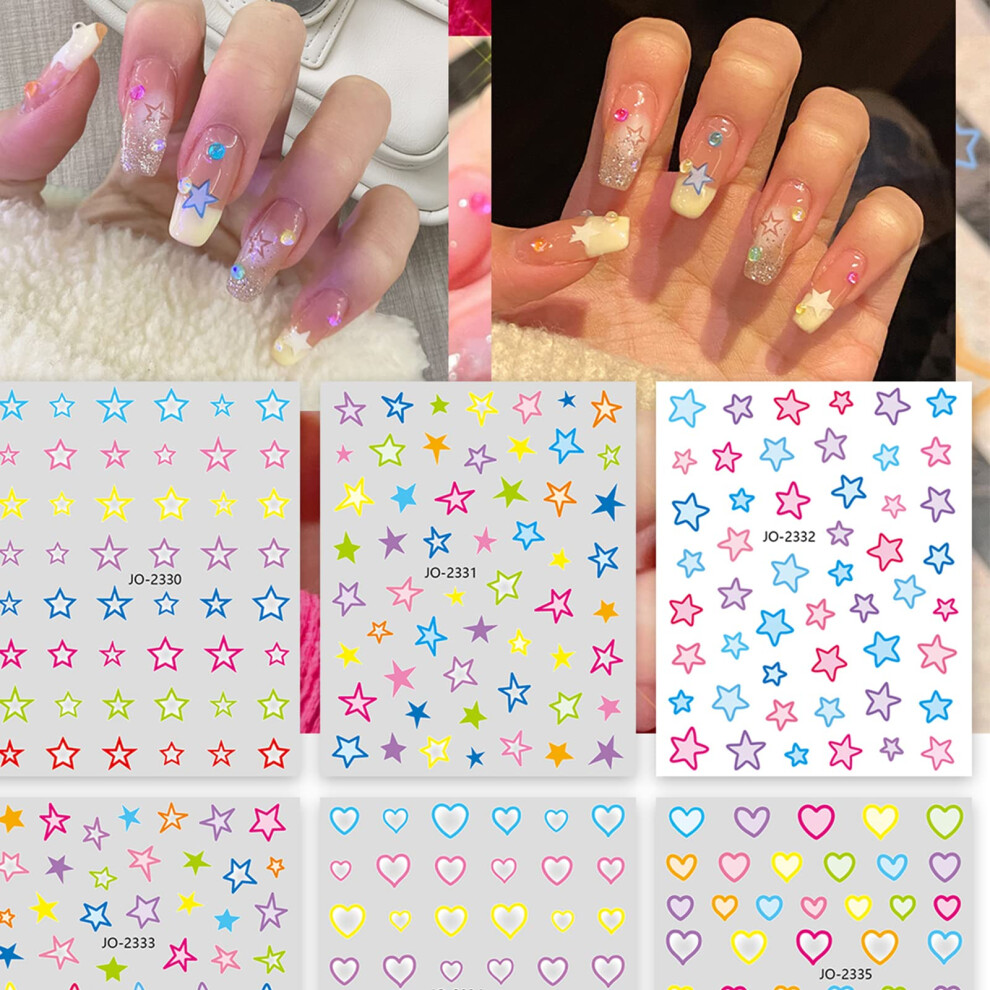 6 Sheets 3D SelfAdhesive Star Nail Art Stickers Decals for Manicure and Nail Decorations