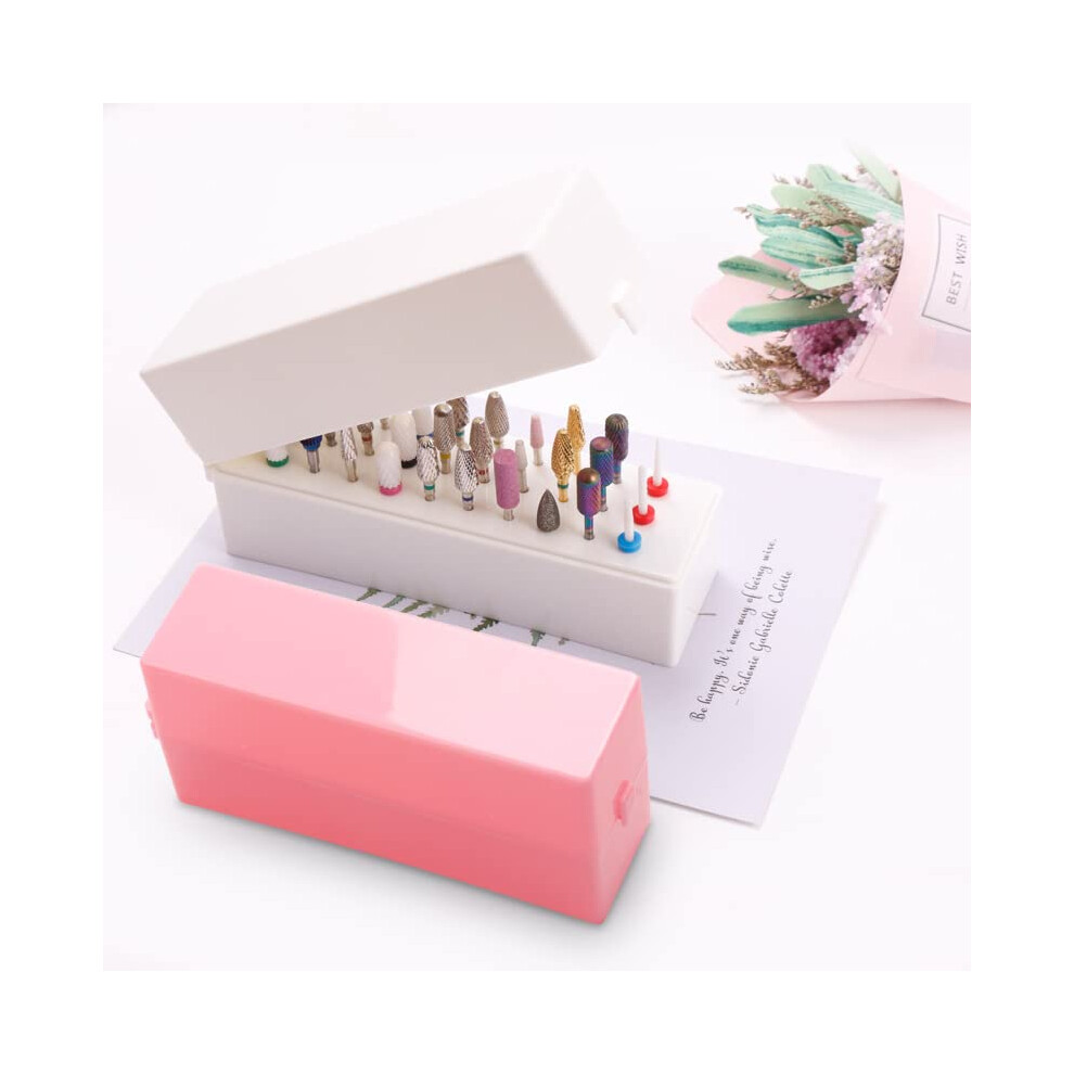 White Nail Drill Bit Holder 30 Hole Dustproof Acrylic Organizer Case For Manicure Bit Storage