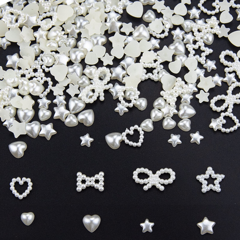 White 550Pcs Creamy Pearl Nail Art Charms Assorted Shapes For Diy Crafts And Manicure