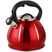 Red 3 Quart Stainless Steel Whistling Kettle for All Stovetops with Quick Boil and Loud Alert