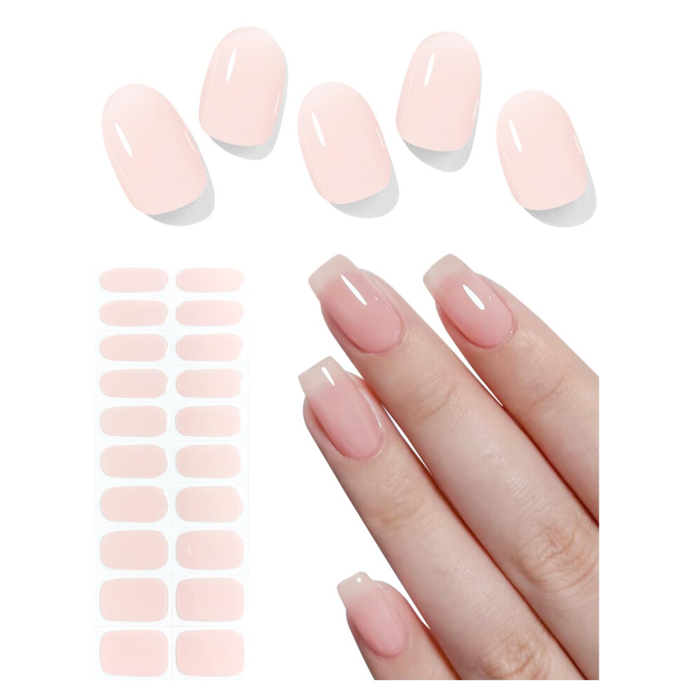 Cream Sheer Nude Semi Cured Gel Nail Strips Jelly Beige 20Pcs Salon Quality Longlasting Easy Uv Curing