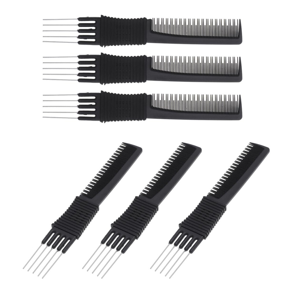 Unisex Teasing Comb And Hair Pick 2 In 1 For Precise Hair Sectioning, Steel Prong, Volumizing, 6Pcs