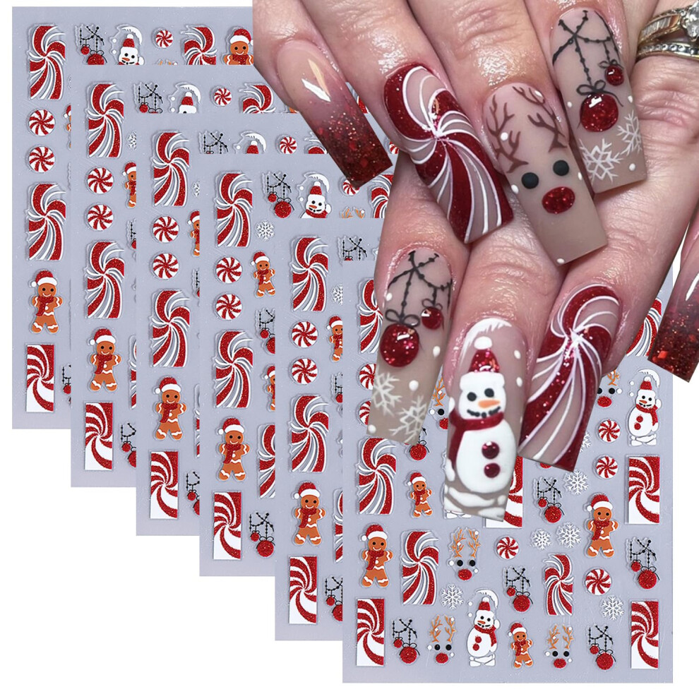 Christmas Nail Stickers 6 Sheets 3D Embossed SelfAdhesive Holiday Decals Snowman Elk Gingerbread