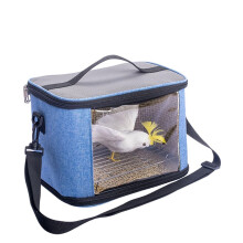 Bird Travel Carrier with Transparent Window, Breathable Stainless Steel Mesh Parrot Backpack (Blue)