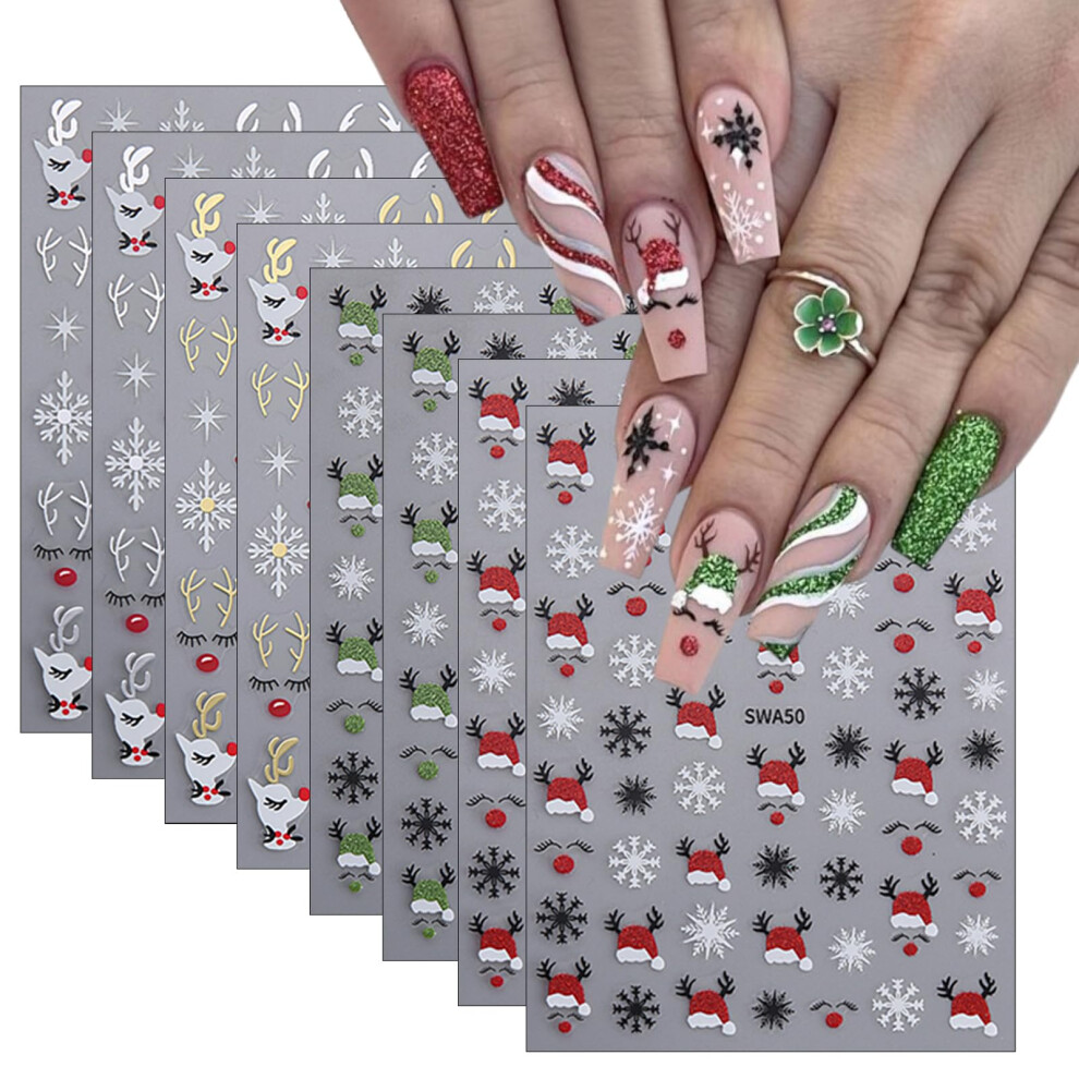 Christmas Nail Stickers 3D SelfAdhesive Elk Snowflake Glitter Nail Decals for Women DIY Manicure