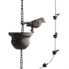 2.4M Bronze Bird Outdoor Rain Chain with Bells for Gutter Drainage and Garden Decor