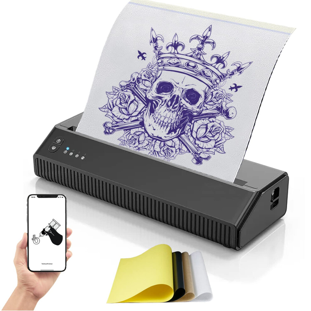 Thermal Tattoo Printer Wireless Stencil Maker Cordless Rechargeable Fast Transfer for iOS Android with 10 Sheets