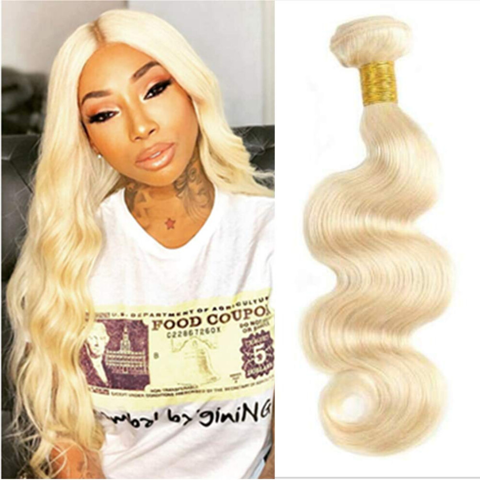 Unisex Blonde Human Hair Extensions 24 Inch Body Wave Remy Virgin Hair Bundles 613 Precolored Peruvian