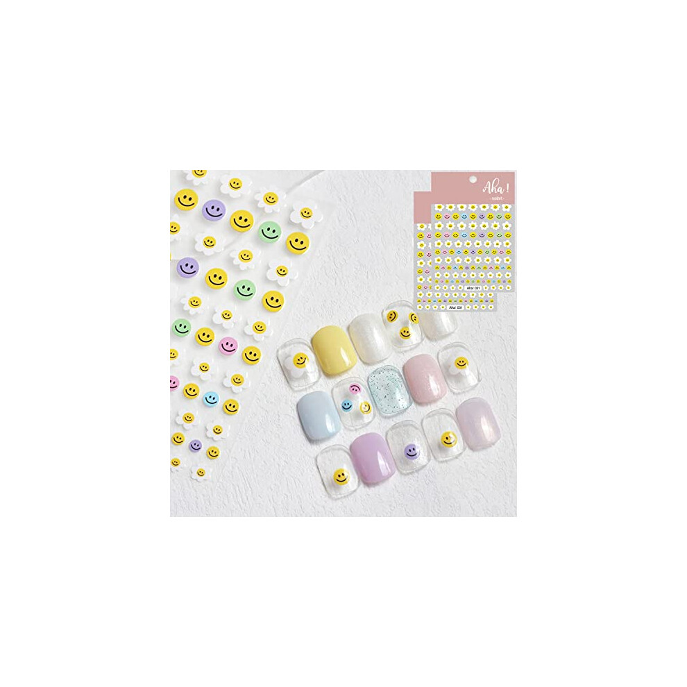 Nail Art Stickers Floral Happy Face SelfAdhesive Decals for Cute Manicure Design