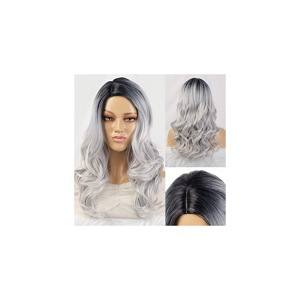Women's 24 Inch Brown Blonde Wavy Synthetic Heat Resistant Wig with Natural Hairline for Cosplay
