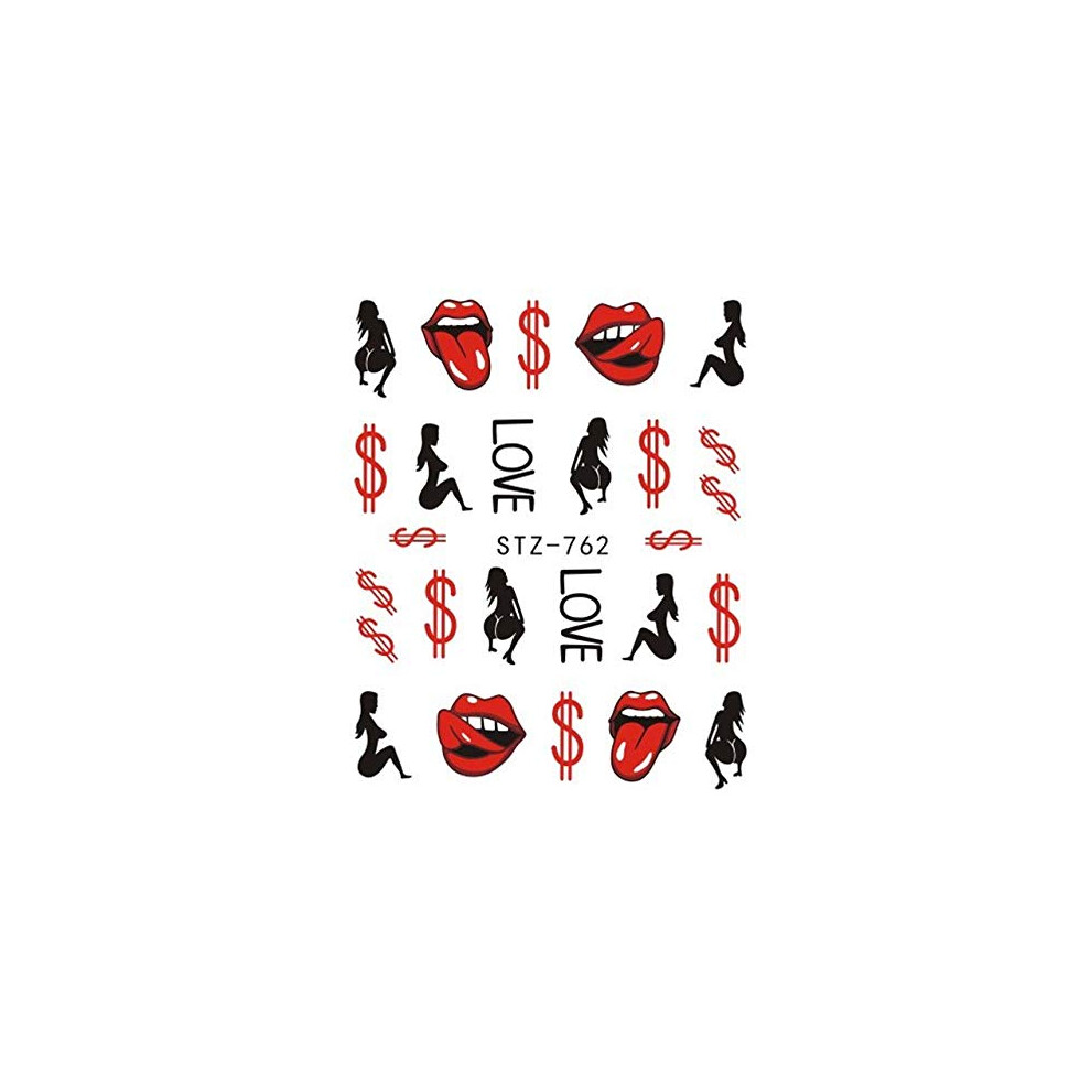 10 PCS Nail Stickers Sexy Lips Cool Girl Water Transfer Decals Cartoon Nail Art STZ762