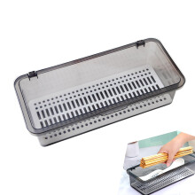Silverware Organizer with Lid and Drainer, Plastic Cutlery Tray for Kitchen Drawer Utensil Storage (Grey)