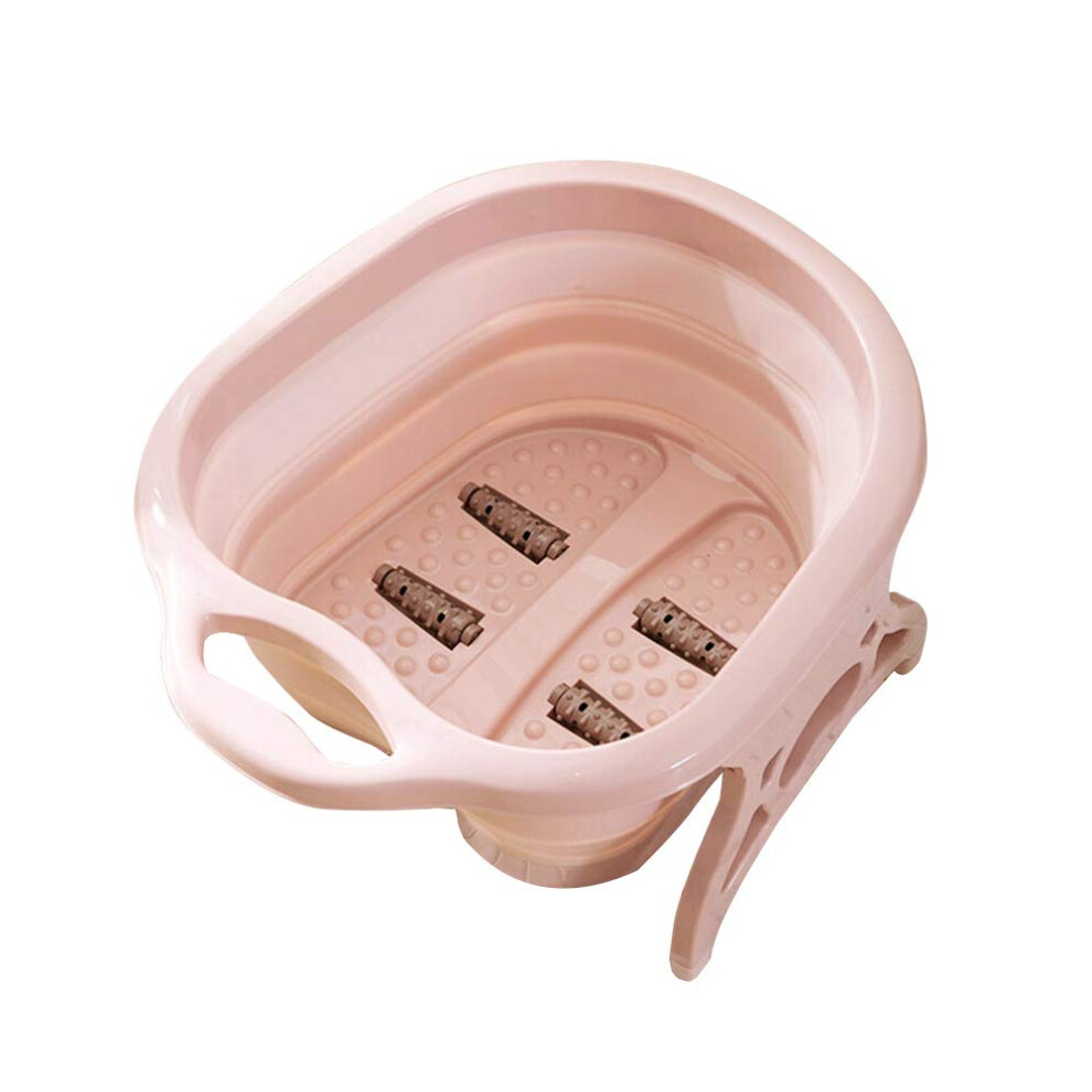 Pink Collapsible Foot Bath Spa Bucket With Massaging Rollers For Home Pedicure Foldable Basin