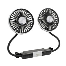 Car Cooling Fan Dual Head 360 Adjustable with LED Light USB Powered for Backseat Sedan
