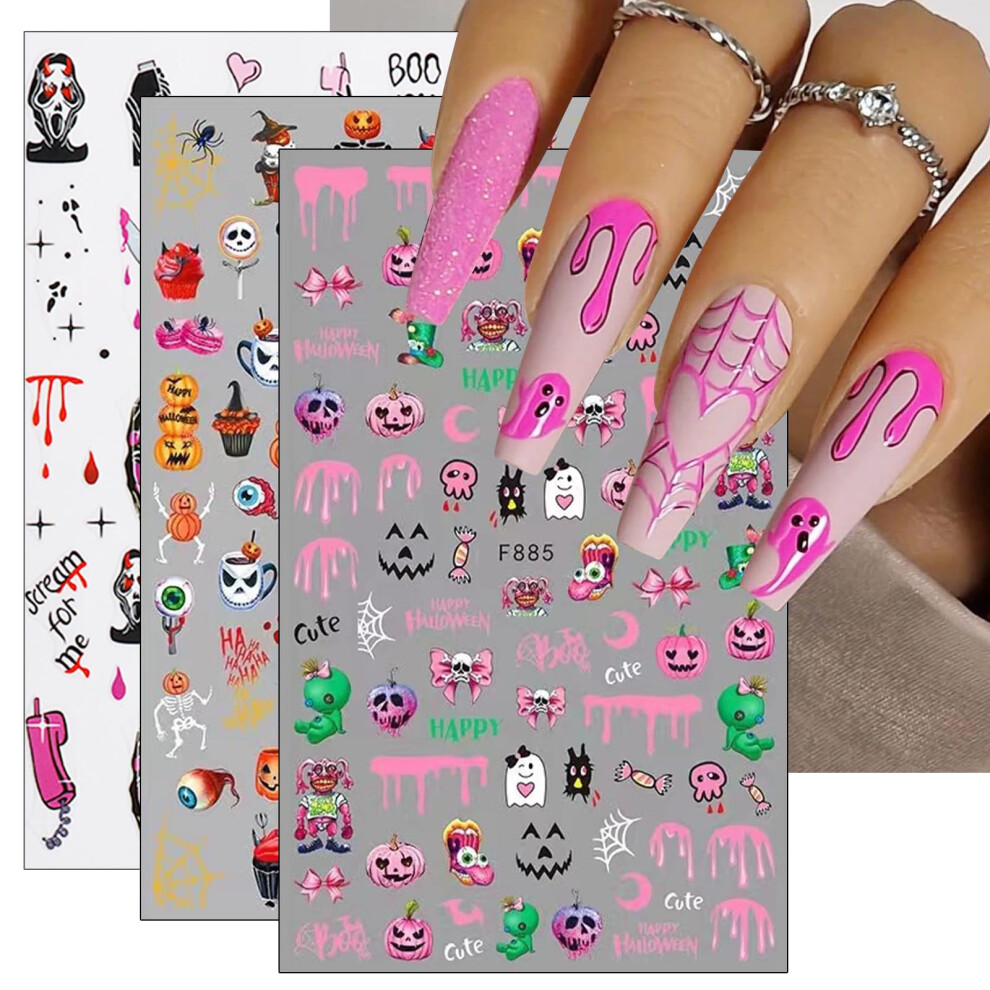 Halloween Nail Stickers Set with Skull Pumpkin Ghost Decals, SelfAdhesive DIY Nail Art for Acrylic and Natural Nails