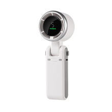Small Handheld Fan Foldable Portable Desk Fan, 5Speed, Digital Display, Rechargeable Battery, Travel Friendly, White