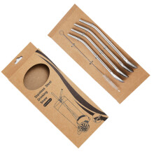 Durable Stainless Spoon Straws, Reusable Drinking Straws with Spoon for Cocktails, Milkshakes, Set of 4 with 1 Cleaning Brush
