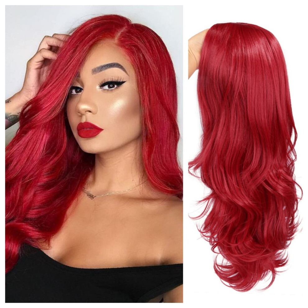 Unisex Red Wavy Wig Long Synthetic Heat Resistant With Naturallooking Waves For Cosplay And Party