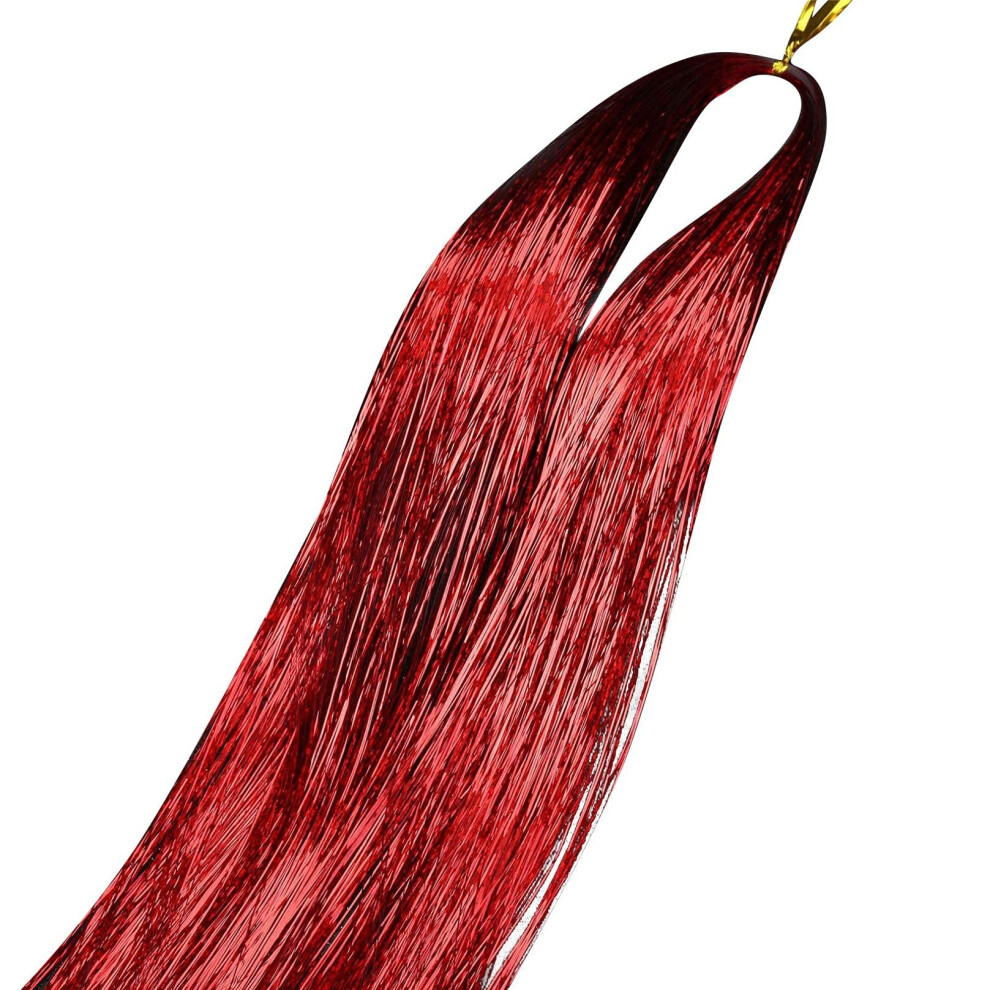 Unisex Hair Tinsel Kit 2400 Strands 48 Inch 12 Colors Fairy Hair Extensions Heat Resistant Sparkling Shiny Holographic Style