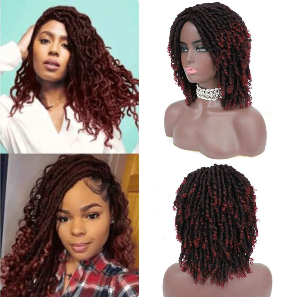 Unisex Black Short Dreadlock Wig With Twist Braids, Heat Resistant Ombre Faux Locs For Women, 6 Inch