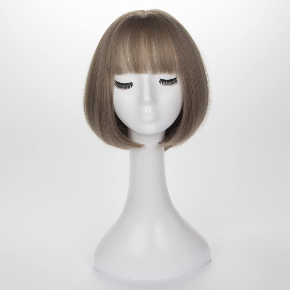 Short Synthetic Bob Wig with Bangs, Natural Look Texture, Heat Resistant, Breathable Cap