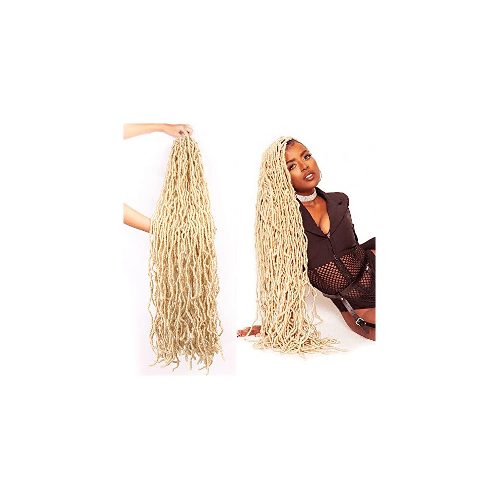 Unisex 36 Inch Faux Locs Crochet Hair Extensions Blonde 613# Soft Locs Prelooped Goddess Braids 4 Packs