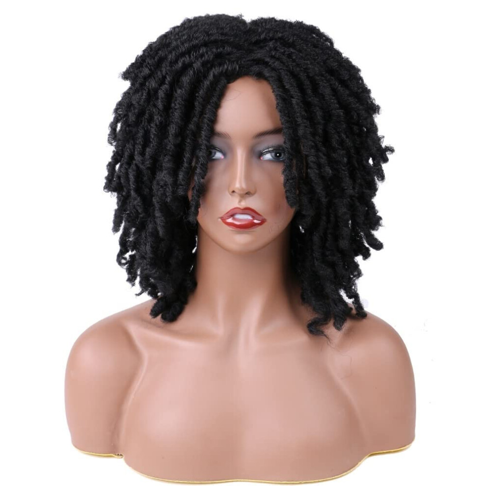 Black Short Dreadlock Wig Afro Curly Heat Resistant Synthetic Fiber For Men And Women
