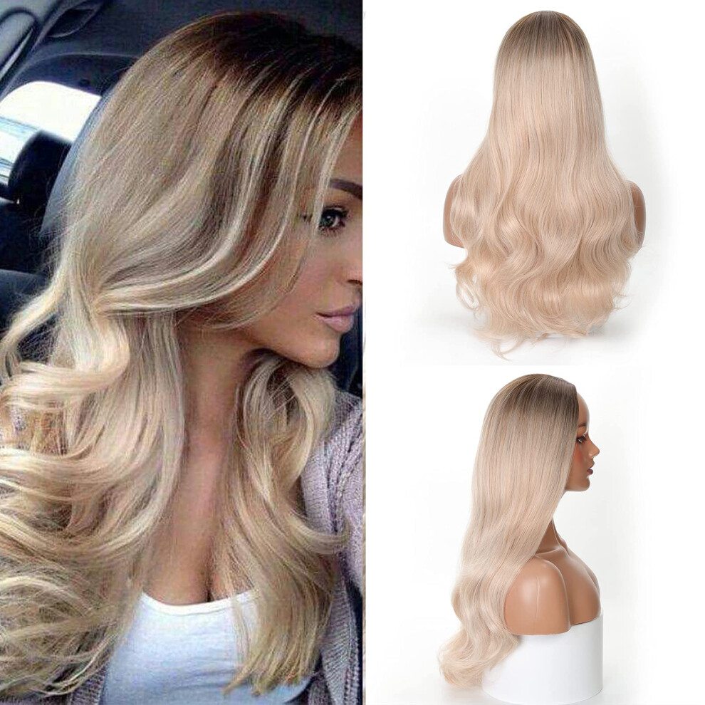 Blonde Curly Wig with Golden Gradient Ombre, Heat Resistant Synthetic Hair for Women Party and Daily Wear