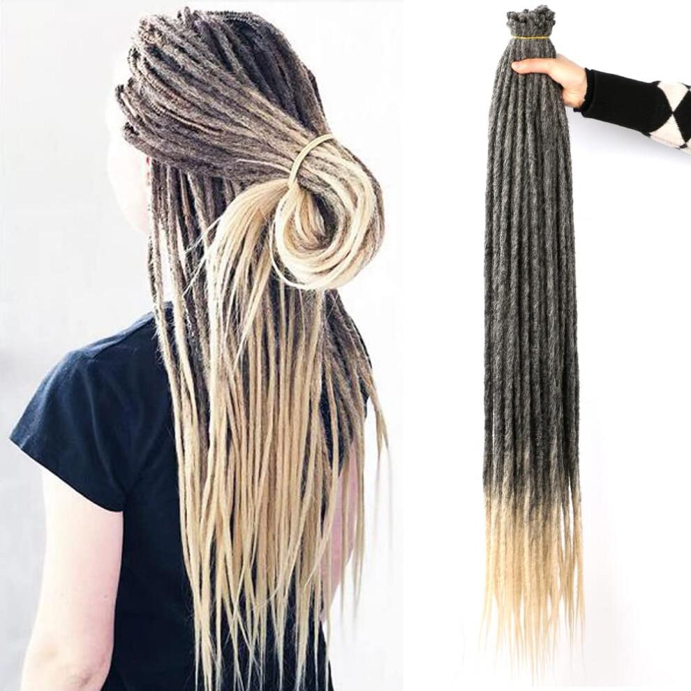 Unisex 36 Inch Synthetic Dreadlock Extensions Thin 0.6Cm Crochet Hair 1B/613 Soft Fiber With Beads